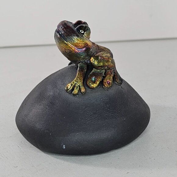 Vintage Van Hooser Raku Pottery Frog Sculpture Signed - Picture 4 of 8
